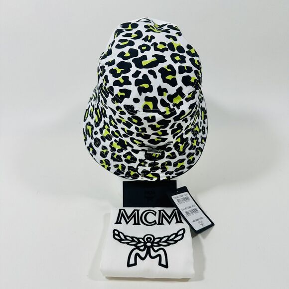 MCM Leopard Print Bucket Hat Multi Logo Embroidered Adjustable NWT $290 - Picture 10 of 16